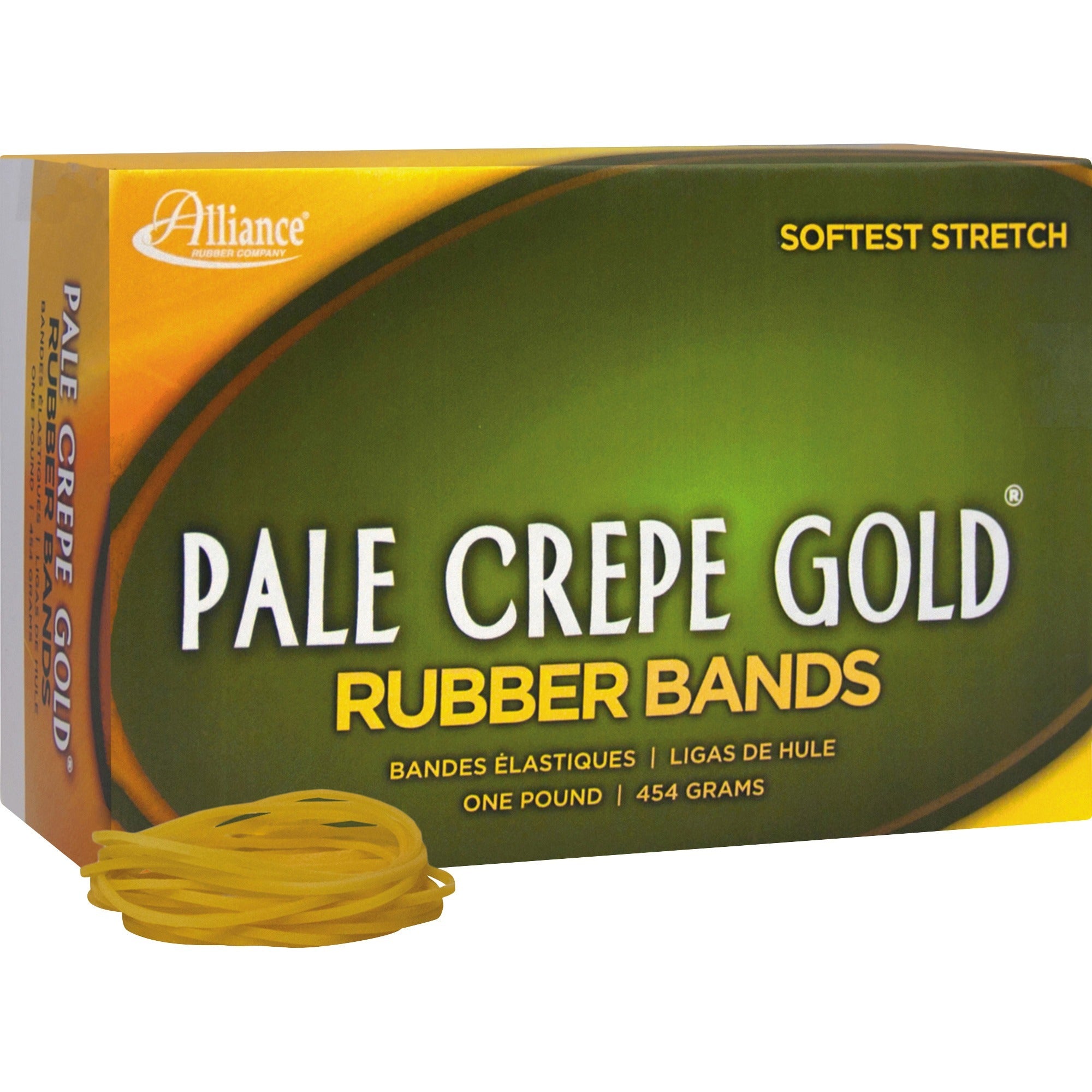 Alliance Rubber 20165 Pale Crepe Gold Rubber Bands - Size #16 - Approx. 2675 Bands - 2 1/2" x 1/16" - Golden Crepe - 1 lb Box - 
