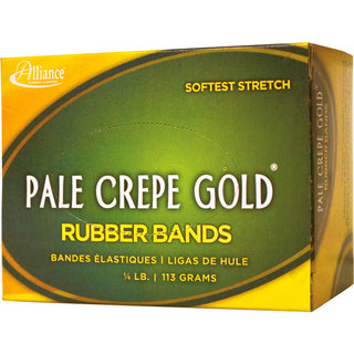 Alliance Rubber 20169 Pale Crepe Gold Rubber Bands - Size #16 - Approx. 668 Bands - 2 1/2" x 1/16" - Golden Crepe - 1/4 lb Box