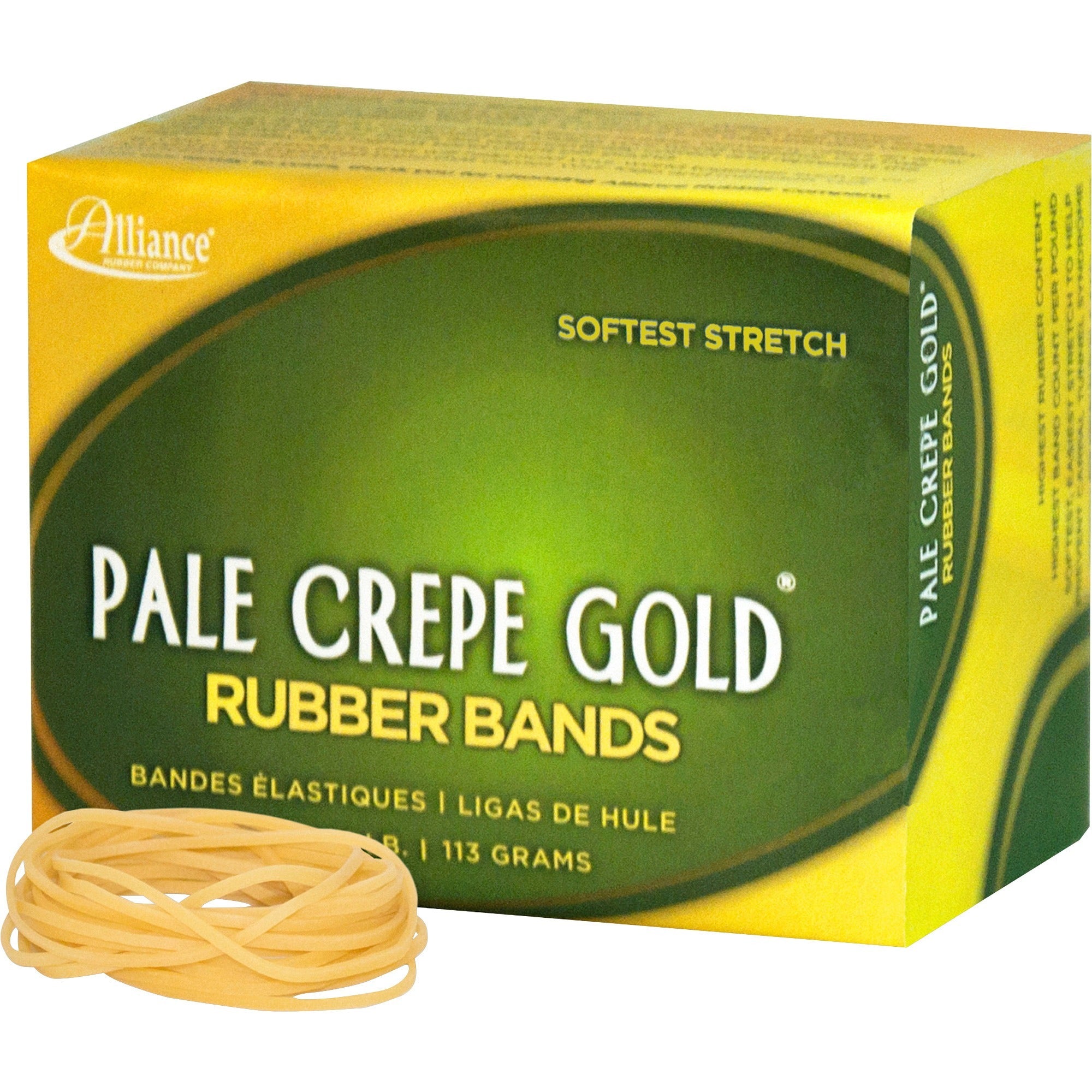 Alliance Rubber 20169 Pale Crepe Gold Rubber Bands - Size #16 - Approx. 668 Bands - 2 1/2" x 1/16" - Golden Crepe - 1/4 lb Box - 