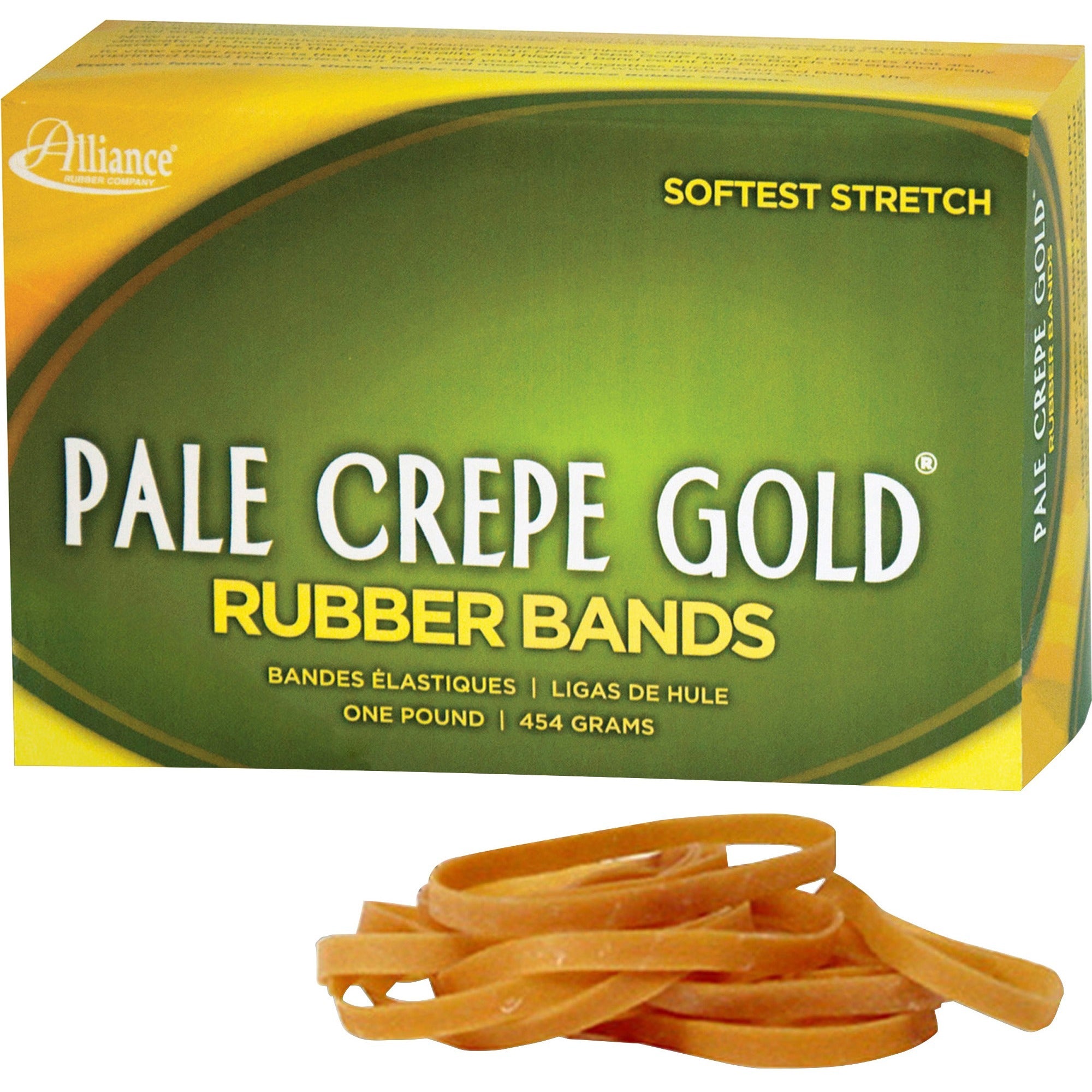 Alliance Rubber 20185 Pale Crepe Gold Rubber Bands - Size #18 - Approx. 2205 Bands - 3" x 1/16" - Golden Crepe - 1 lb Box - 
