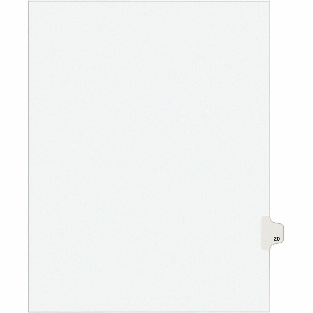 Preprinted Legal Exhibit Side Tab Index Dividers, Avery Style, 10-Tab, 20, 11 x 8.5, White, 25/Pack, (1020)