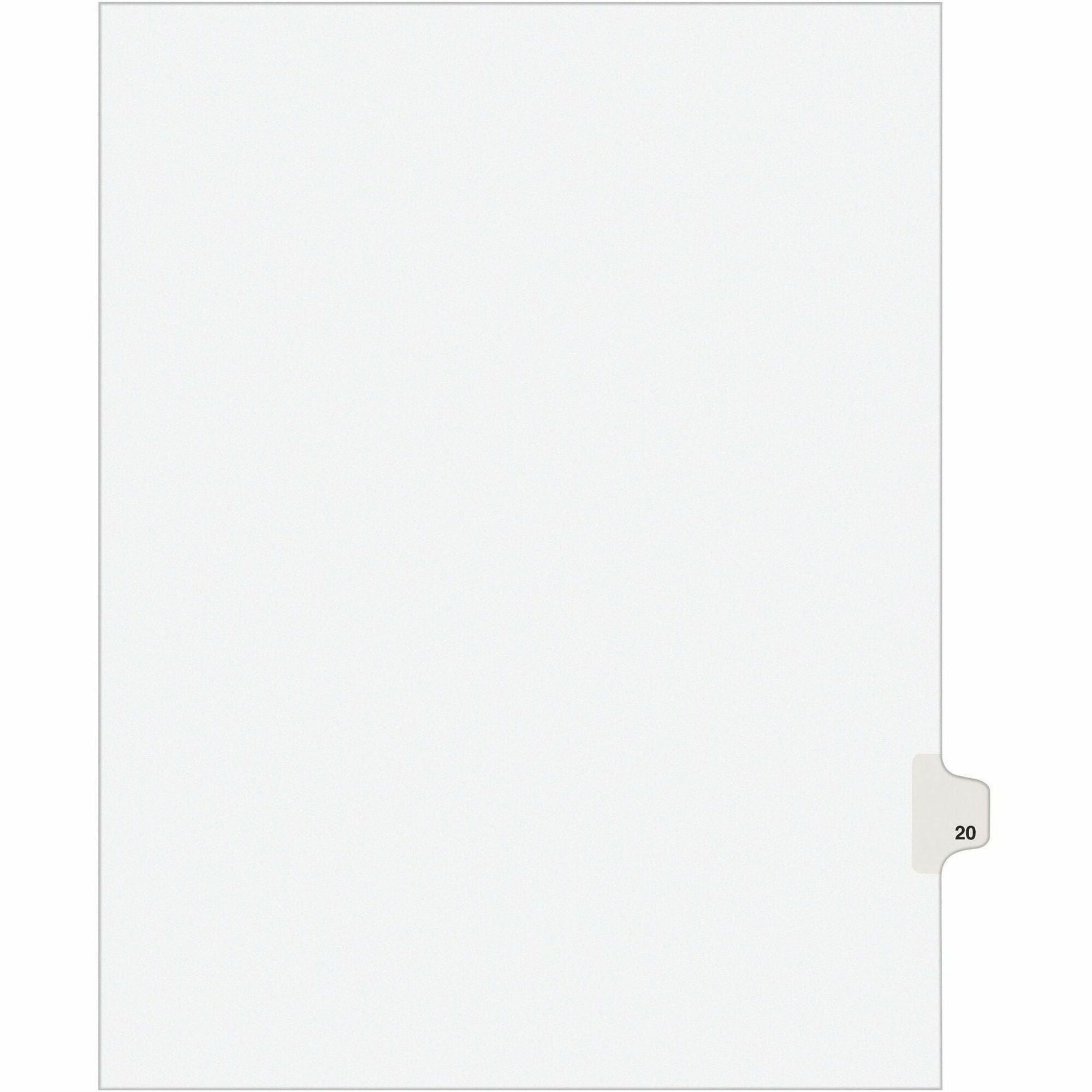 Preprinted Legal Exhibit Side Tab Index Dividers, Avery Style, 10-Tab, 20, 11 x 8.5, White, 25/Pack, (1020)