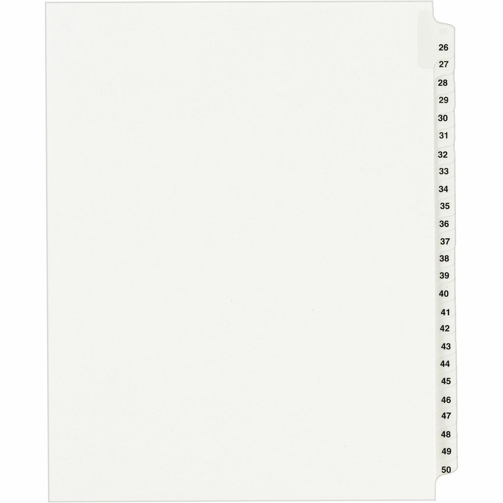 Preprinted Legal Exhibit Side Tab Index Dividers, Avery Style, 25-Tab, 26 to 50, 11 x 8.5, White, 1 Set, (1331)