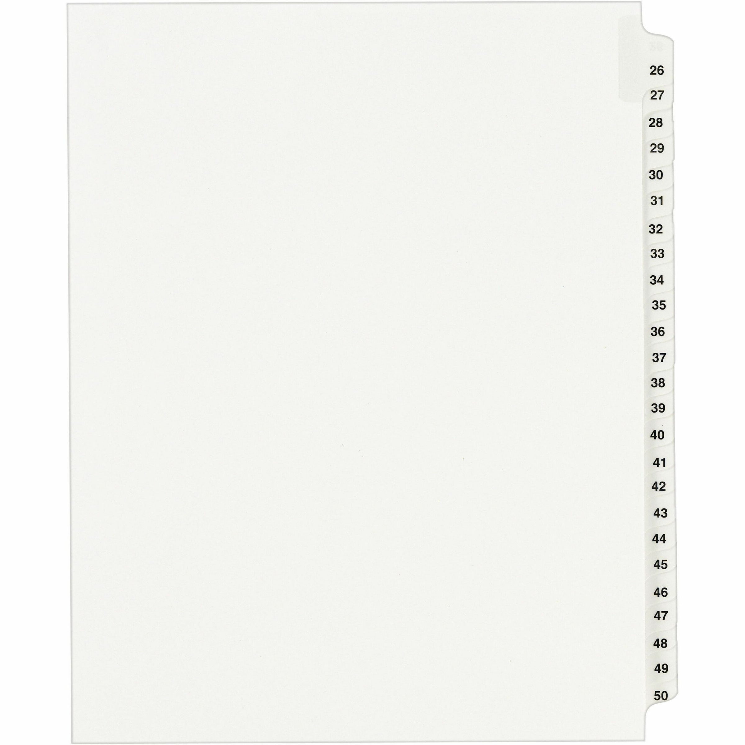 Preprinted Legal Exhibit Side Tab Index Dividers, Avery Style, 25-Tab, 26 to 50, 11 x 8.5, White, 1 Set, (1331)