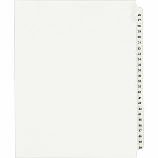 Preprinted Legal Exhibit Side Tab Index Dividers, Avery Style, 25-Tab, 26 to 50, 11 x 8.5, White, 1 Set, (1331)