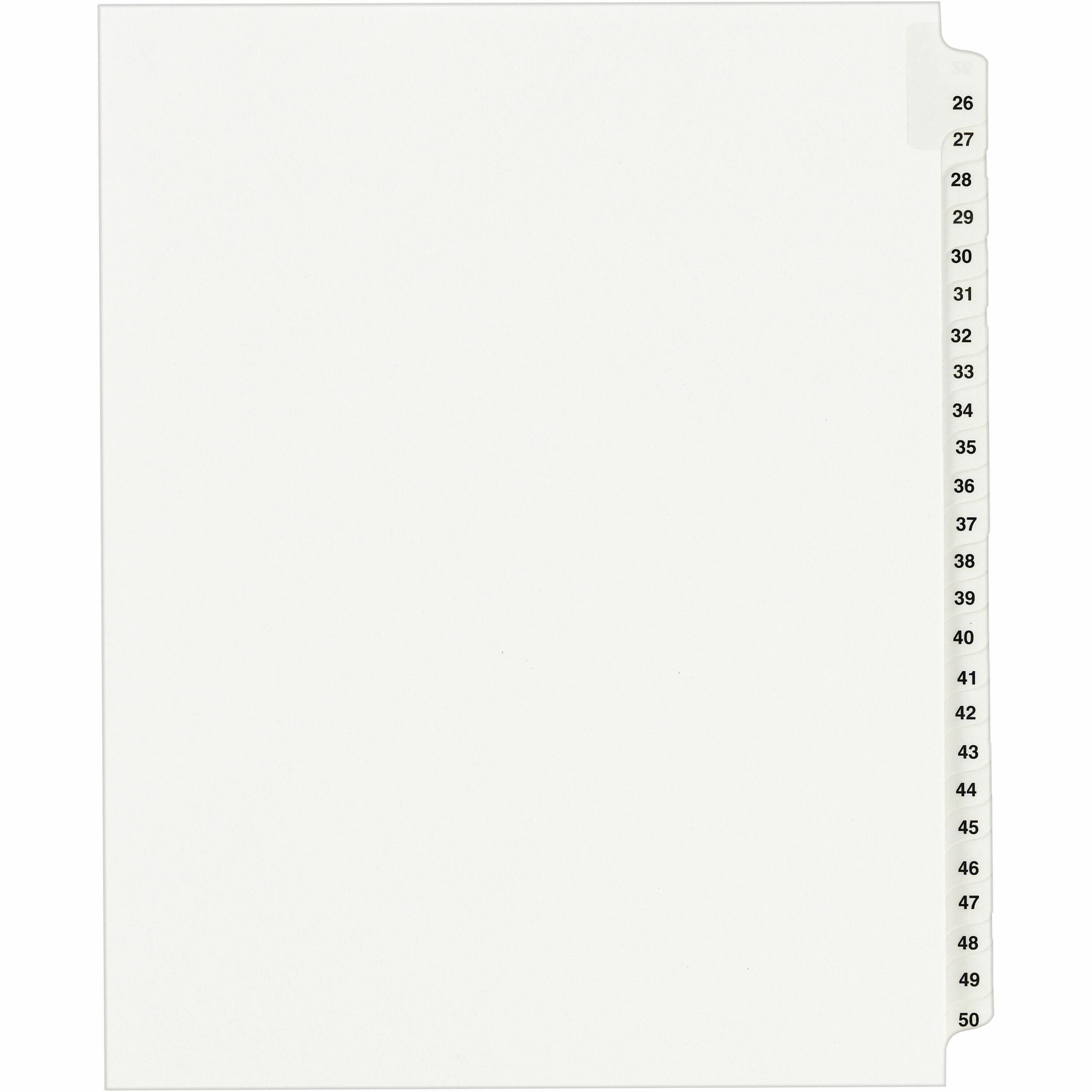 Preprinted Legal Exhibit Side Tab Index Dividers, Avery Style, 25-Tab, 26 to 50, 11 x 8.5, White, 1 Set, (1331)