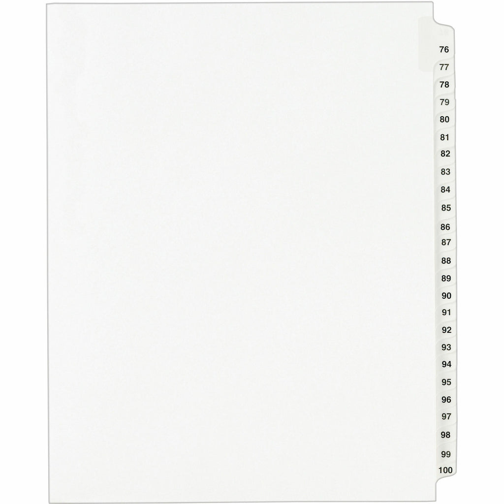 Preprinted Legal Exhibit Side Tab Index Dividers, Avery Style, 25-Tab, 76 to 100, 11 x 8.5, White, 1 Set, (1333)