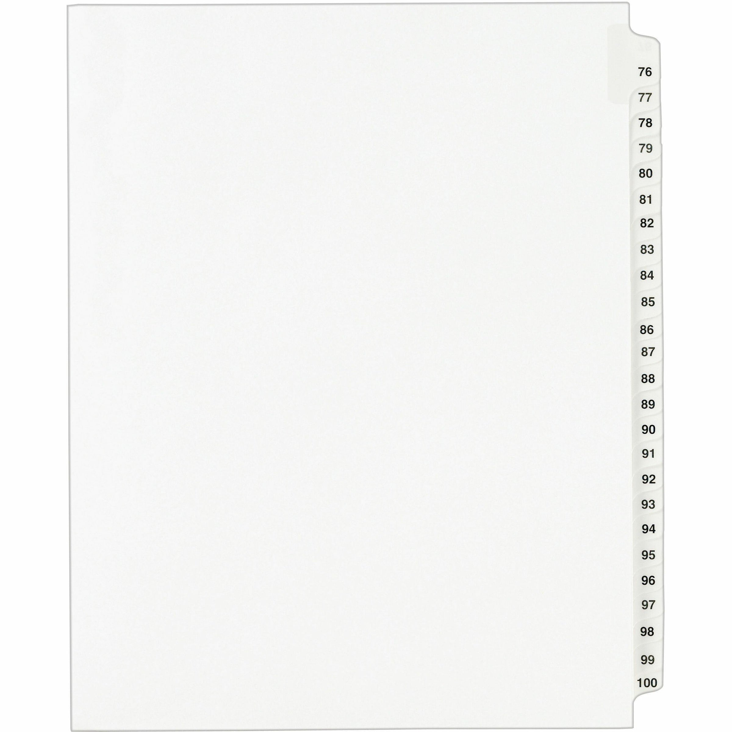 Preprinted Legal Exhibit Side Tab Index Dividers, Avery Style, 25-Tab, 76 to 100, 11 x 8.5, White, 1 Set, (1333)