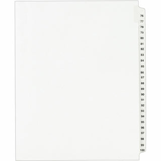 Preprinted Legal Exhibit Side Tab Index Dividers, Avery Style, 25-Tab, 76 to 100, 11 x 8.5, White, 1 Set, (1333)
