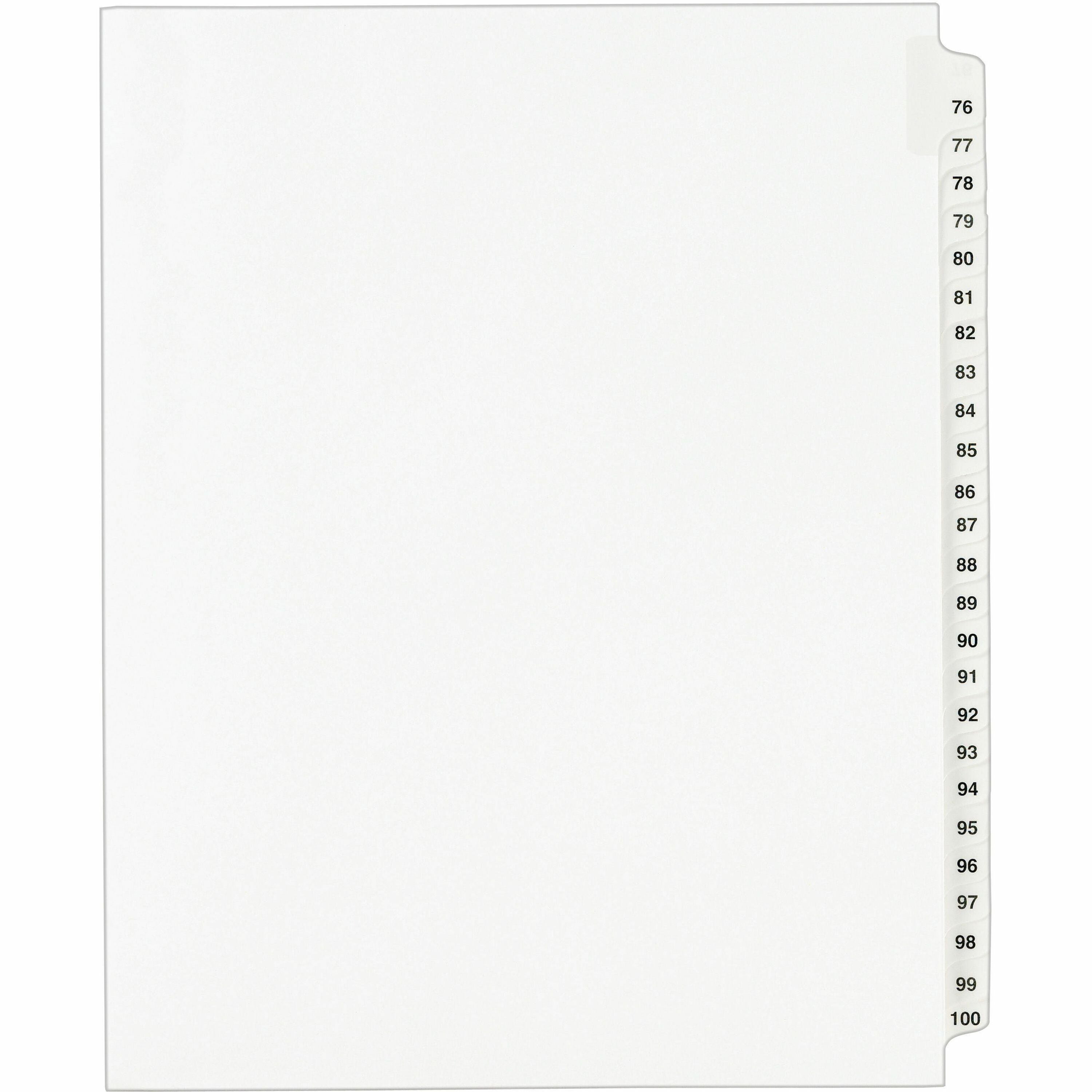 Preprinted Legal Exhibit Side Tab Index Dividers, Avery Style, 25-Tab, 76 to 100, 11 x 8.5, White, 1 Set, (1333)