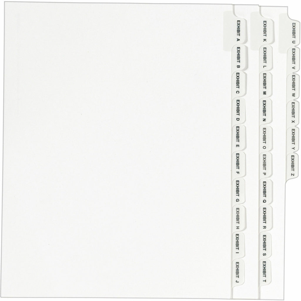 Preprinted Legal Exhibit Side Tab Index Dividers, Avery Style, 26-Tab, Exhibit A to Exhibit Z, 11 x 8.5, White, 1 Set, (1370)