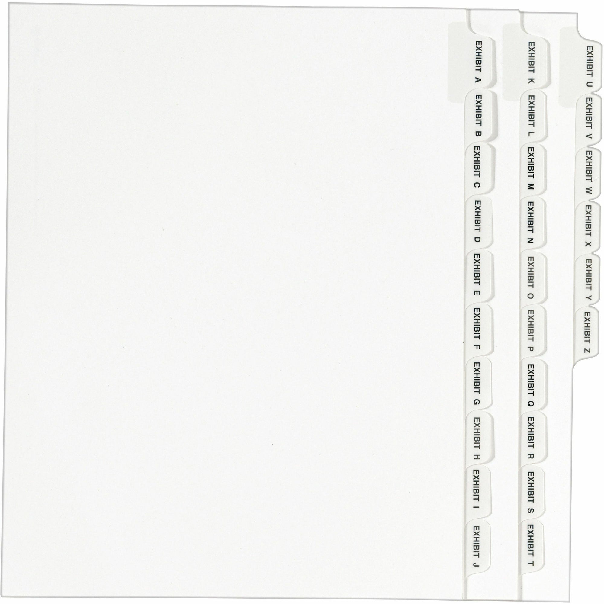 Preprinted Legal Exhibit Side Tab Index Dividers, Avery Style, 26-Tab, Exhibit A to Exhibit Z, 11 x 8.5, White, 1 Set, (1370)