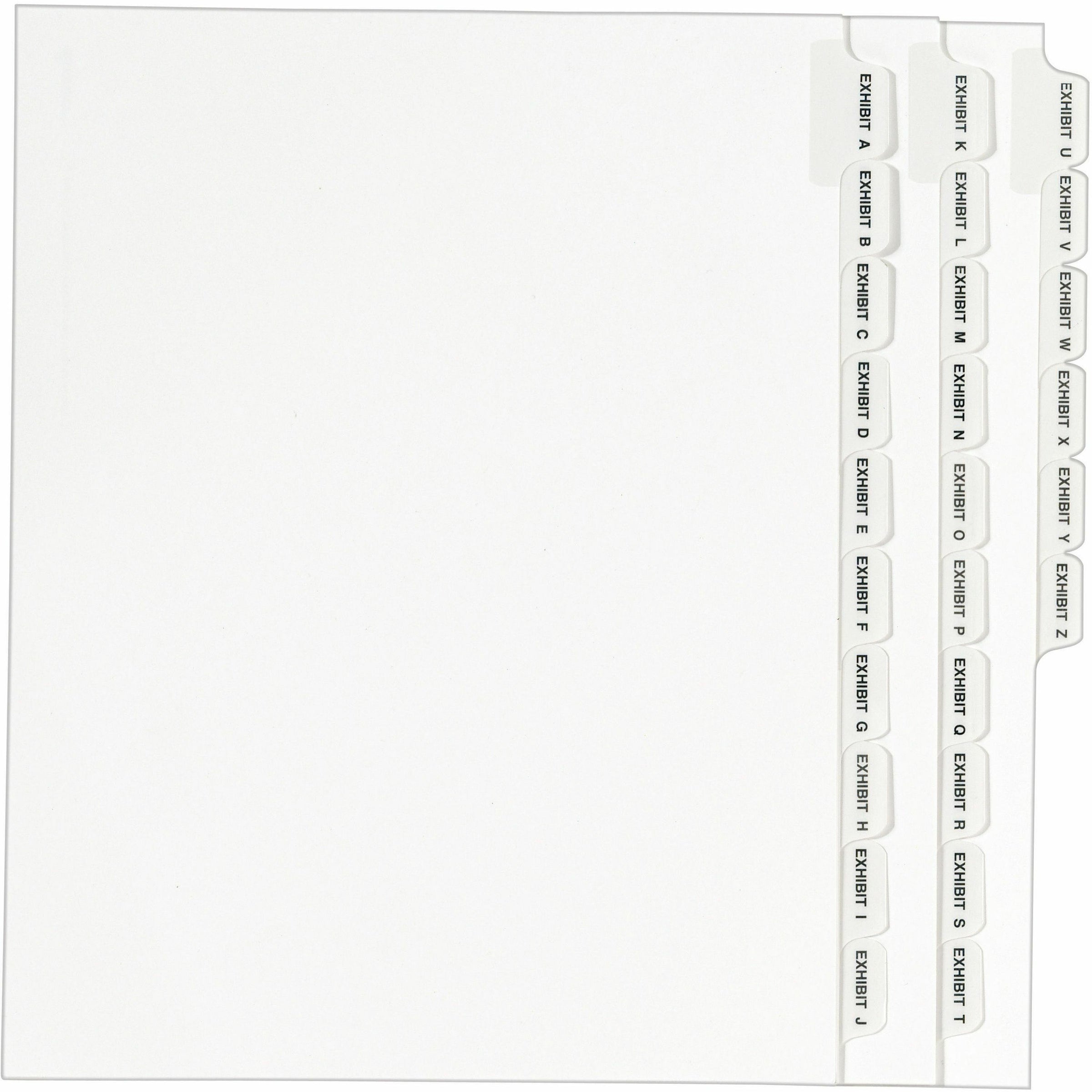 Preprinted Legal Exhibit Side Tab Index Dividers, Avery Style, 26-Tab, Exhibit A to Exhibit Z, 11 x 8.5, White, 1 Set, (1370)