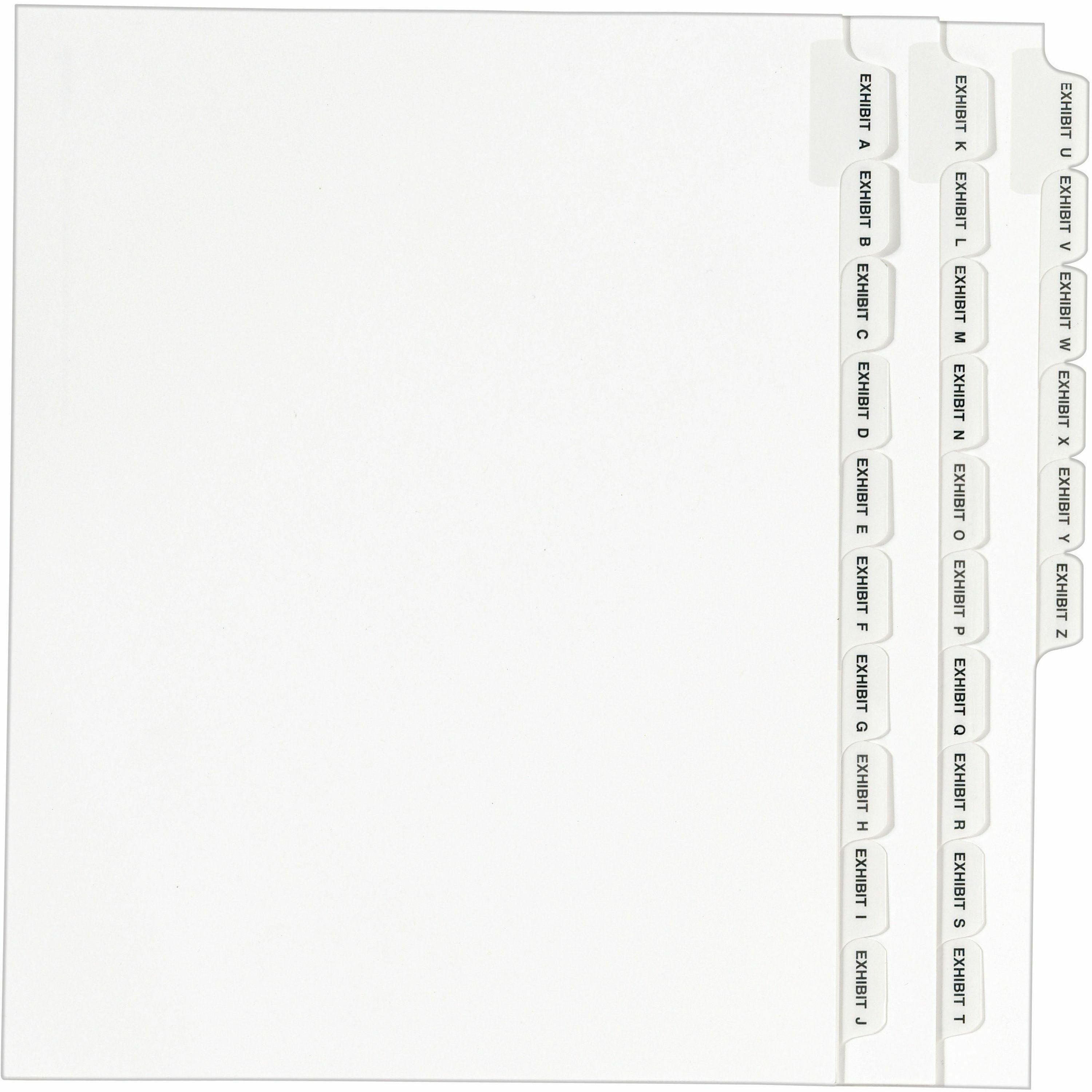Preprinted Legal Exhibit Side Tab Index Dividers, Avery Style, 26-Tab, Exhibit A to Exhibit Z, 11 x 8.5, White, 1 Set, (1370)