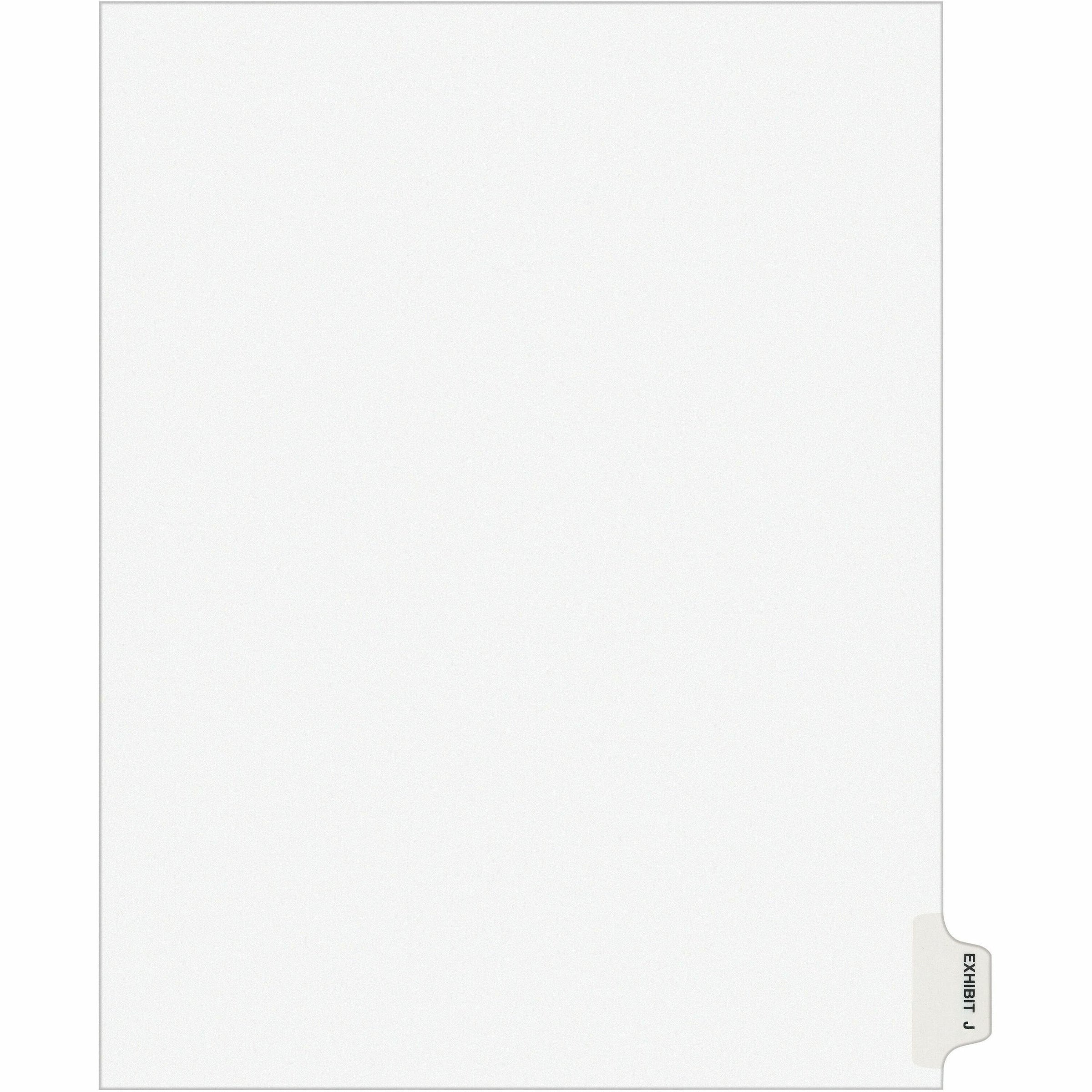 Avery Individual Legal Exhibit Dividers - Avery Style - 1 Printed Tab(s) - Character - J - 8.5" Divider Width x 11" Divider Length - Letter - White Paper Divider - Paper Tab(s) - Recycled - Reinforced Tab, Rip Proof, Unpunched - 25 / Pack