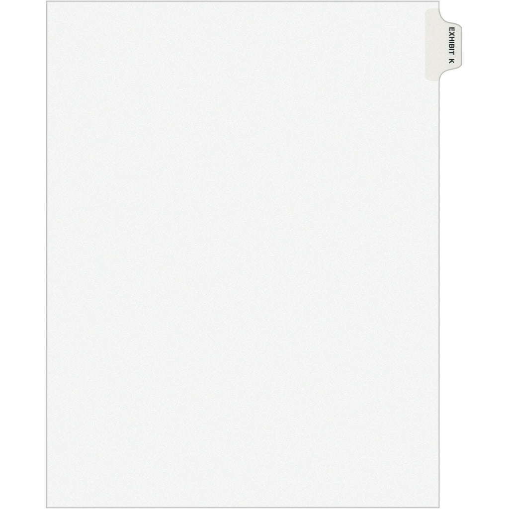 Avery Individual Legal Exhibit Dividers - Avery Style - 1 Printed Tab(s) - Character - K - 8.5" Divider Width x 11" Divider Length - Letter - White Paper Divider - Paper Tab(s) - Recycled - Reinforced Tab, Rip Proof, Unpunched - 25 / Pack