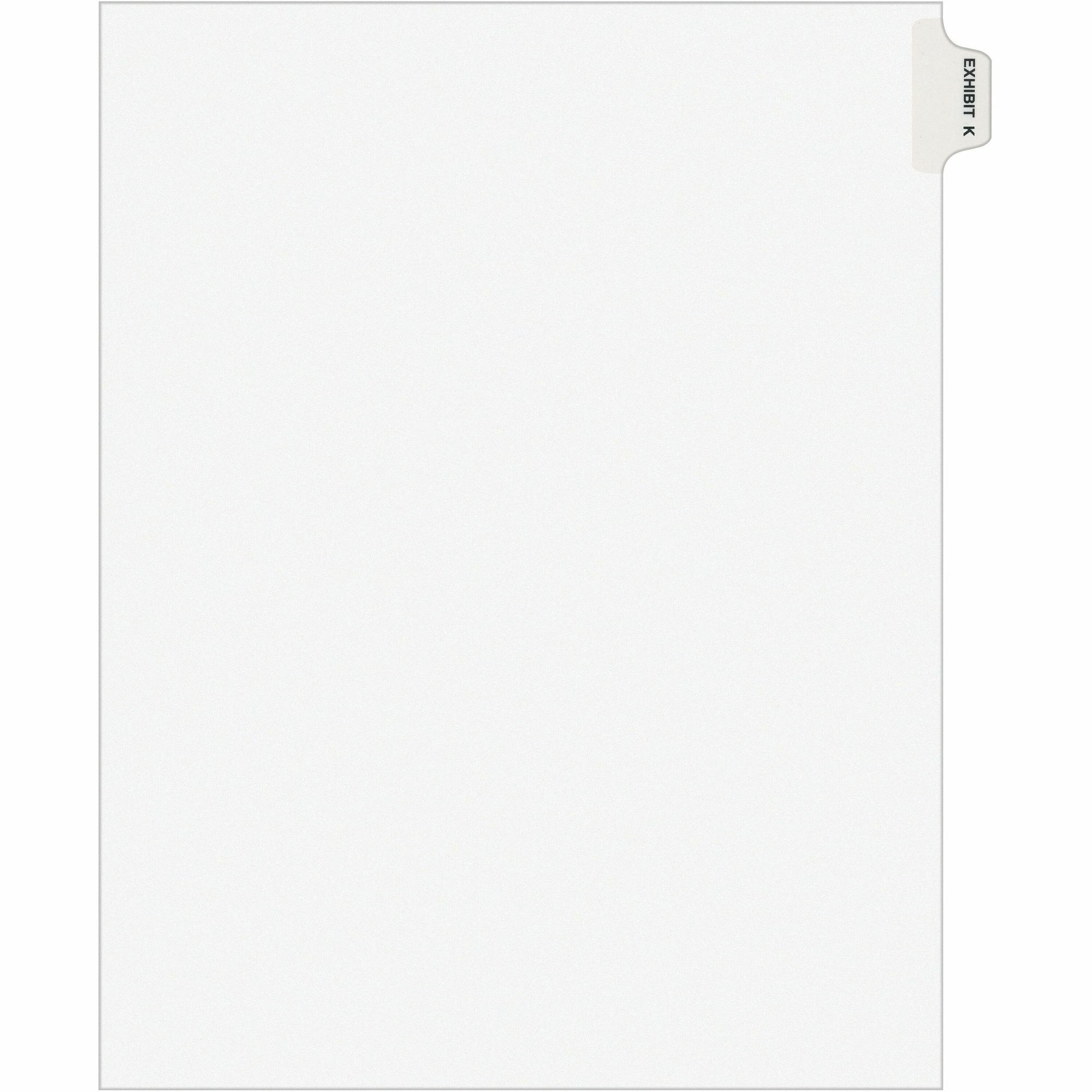 Avery Individual Legal Exhibit Dividers - Avery Style - 1 Printed Tab(s) - Character - K - 8.5" Divider Width x 11" Divider Length - Letter - White Paper Divider - Paper Tab(s) - Recycled - Reinforced Tab, Rip Proof, Unpunched - 25 / Pack