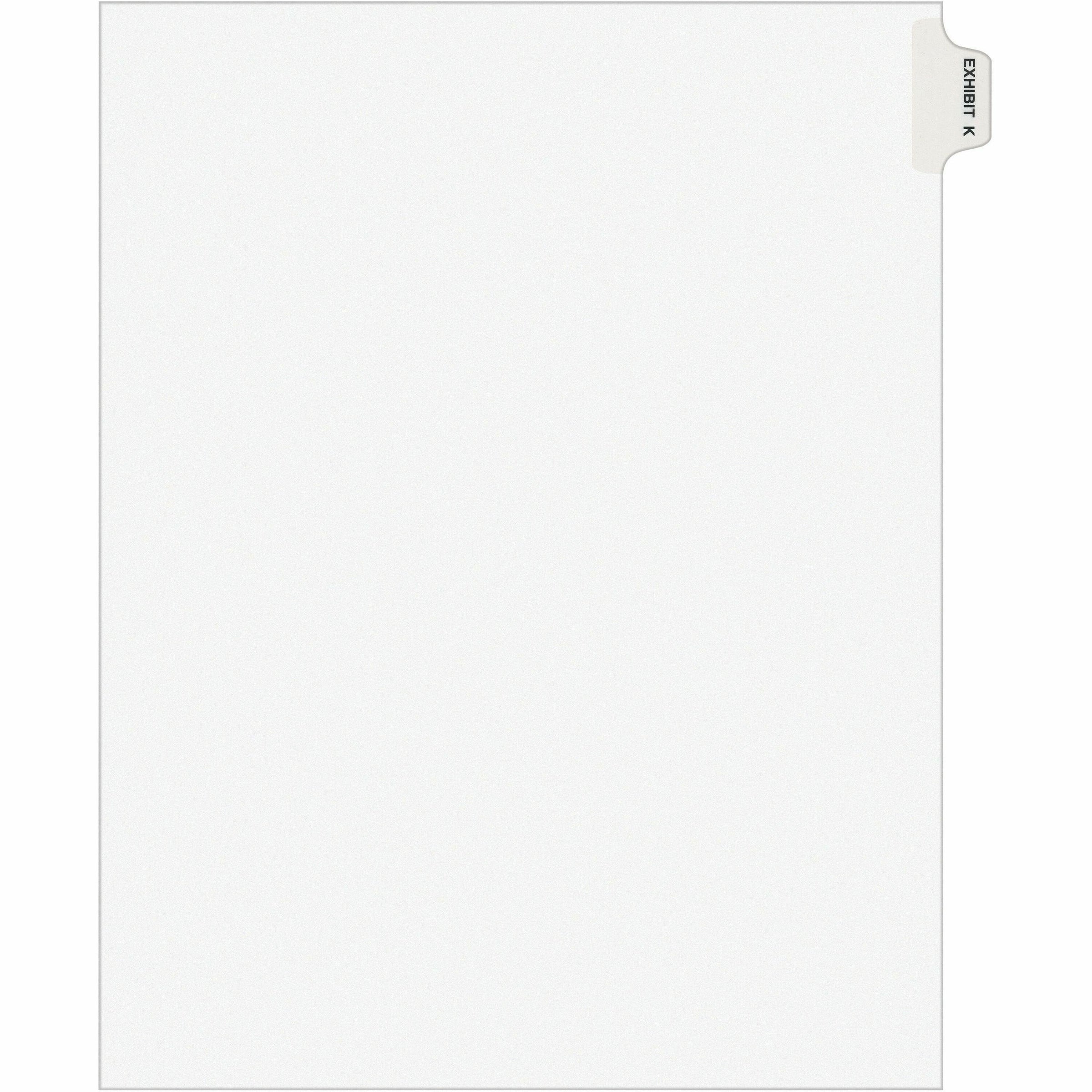 Avery Individual Legal Exhibit Dividers - Avery Style - 1 Printed Tab(s) - Character - K - 8.5" Divider Width x 11" Divider Length - Letter - White Paper Divider - Paper Tab(s) - Recycled - Reinforced Tab, Rip Proof, Unpunched - 25 / Pack