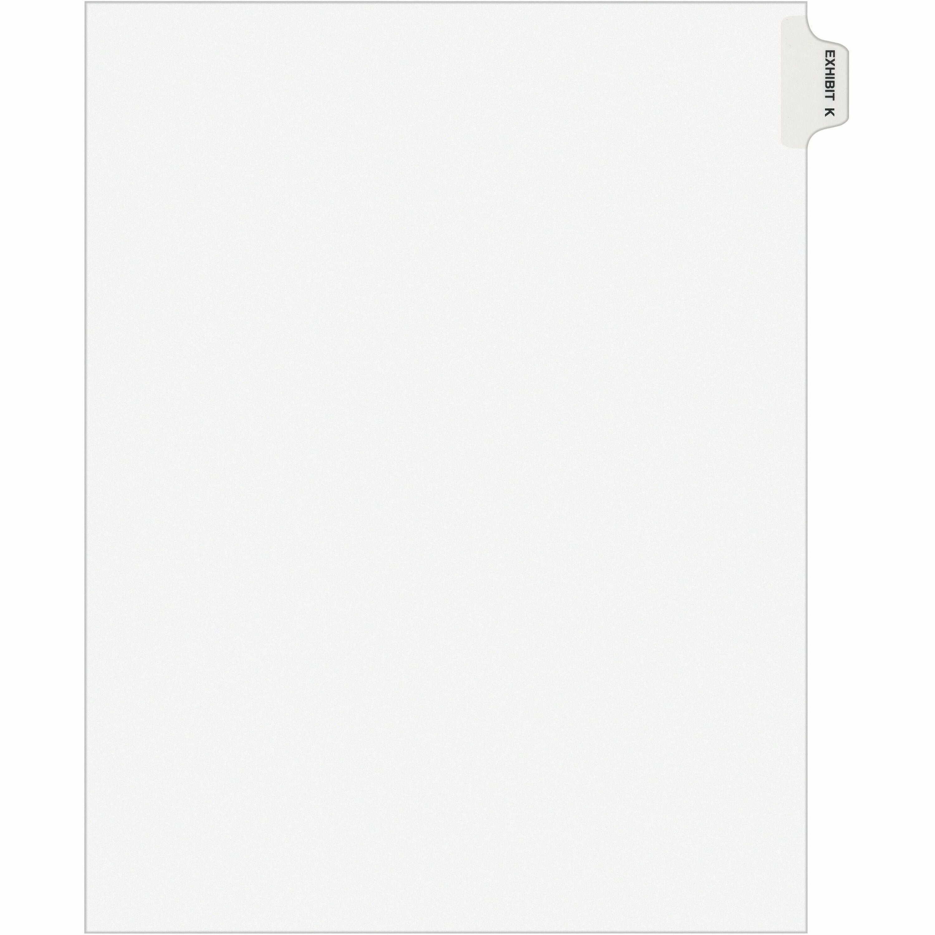 Avery Individual Legal Exhibit Dividers - Avery Style - 1 Printed Tab(s) - Character - K - 8.5" Divider Width x 11" Divider Length - Letter - White Paper Divider - Paper Tab(s) - Recycled - Reinforced Tab, Rip Proof, Unpunched - 25 / Pack