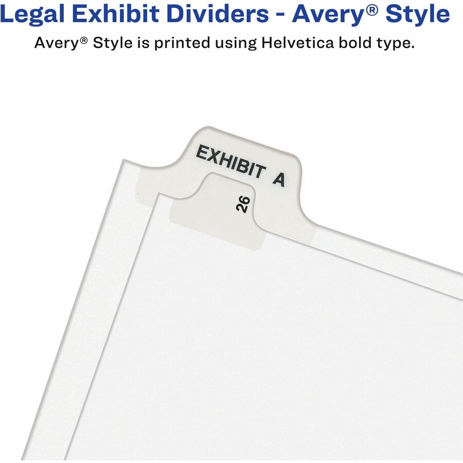 Avery Individual Legal Exhibit Dividers - Avery Style - 1 Printed Tab(s) - Character - T - 8.5" Divider Width x 11" Divider Length - Letter - White Paper Divider - Paper Tab(s) - Recycled - Reinforced Tab, Rip Proof, Unpunched - 25 / Pack - 