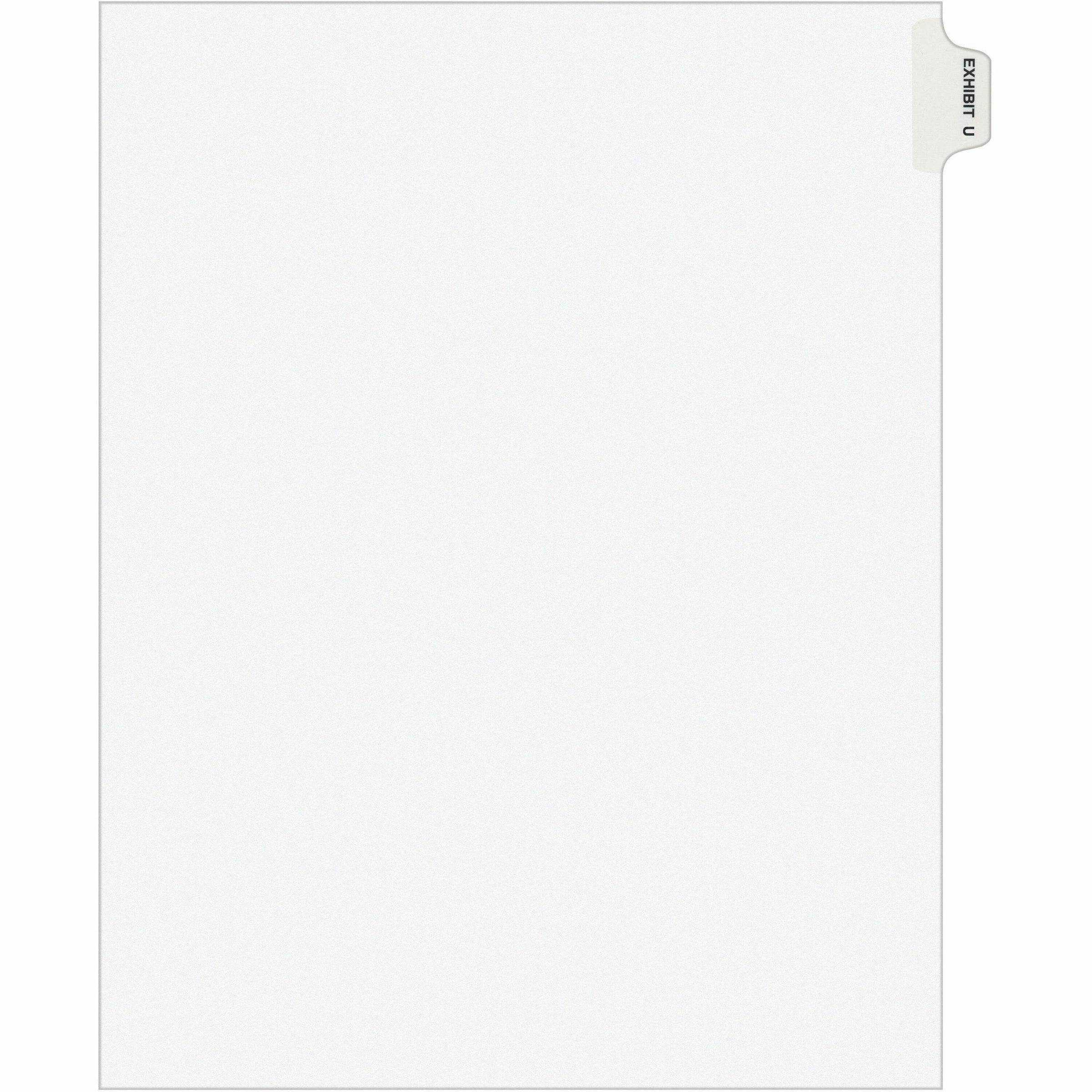 Avery Individual Legal Exhibit Dividers - Avery Style - 1 Printed Tab(s) - Character - U - 8.5" Divider Width x 11" Divider Length - Letter - White Paper Divider - Paper Tab(s) - Recycled - Reinforced Tab, Rip Proof, Unpunched - 25 / Pack