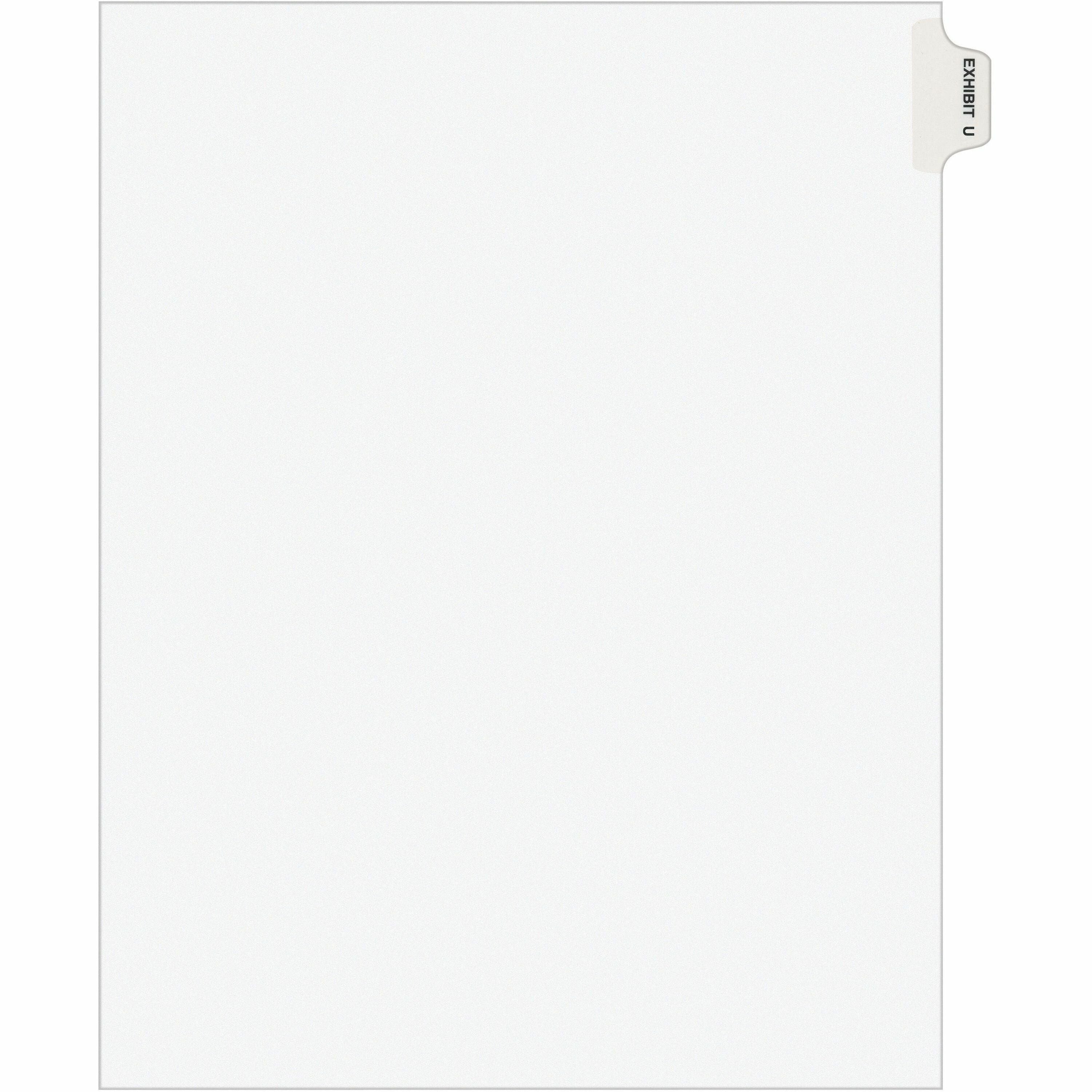 Avery Individual Legal Exhibit Dividers - Avery Style - 1 Printed Tab(s) - Character - U - 8.5" Divider Width x 11" Divider Length - Letter - White Paper Divider - Paper Tab(s) - Recycled - Reinforced Tab, Rip Proof, Unpunched - 25 / Pack