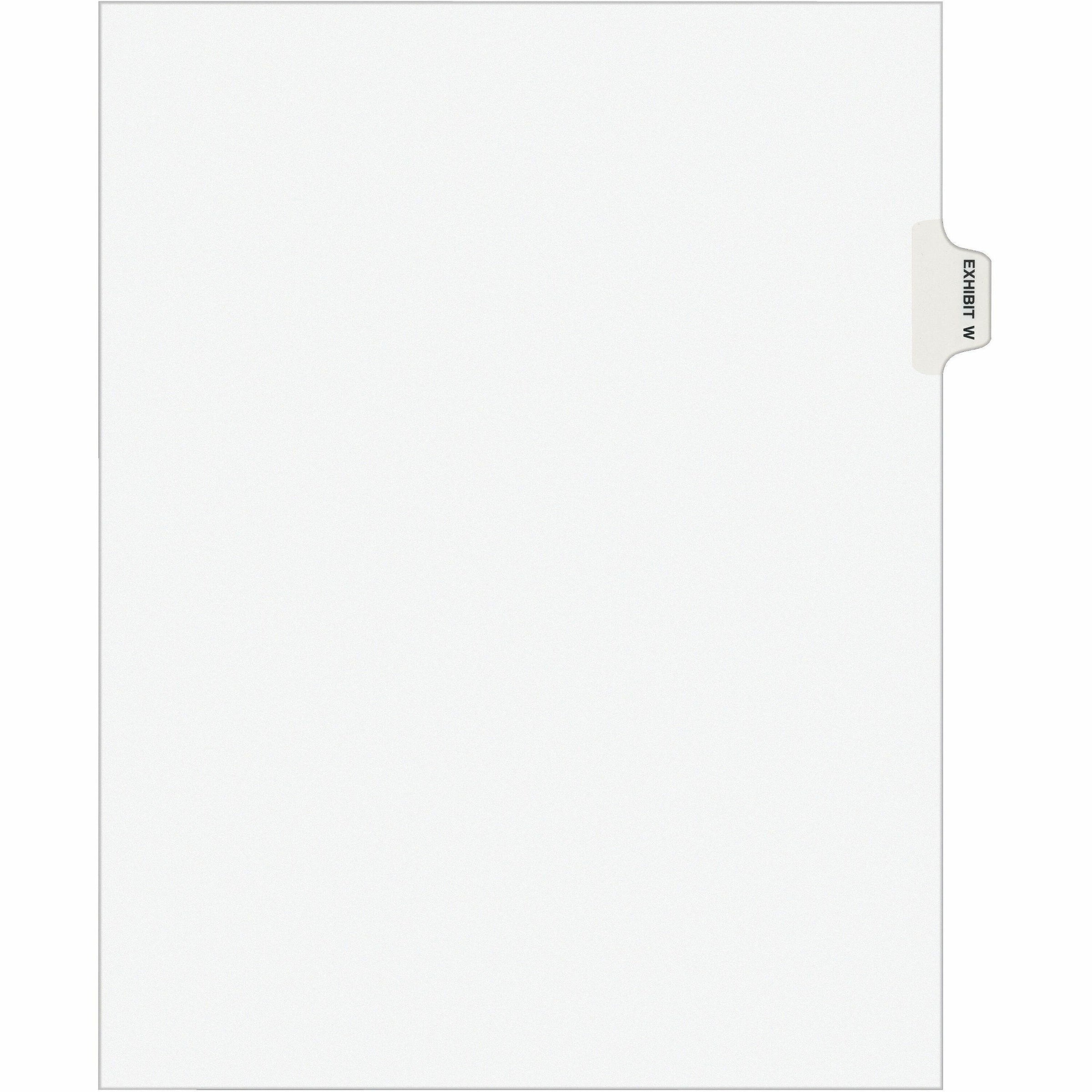 Avery Individual Legal Exhibit Dividers - Avery Style - 1 Printed Tab(s) - Character - W - 8.5" Divider Width x 11" Divider Length - Letter - White Paper Divider - Paper Tab(s) - Recycled - Reinforced Tab, Rip Proof, Unpunched - 25 / Pack