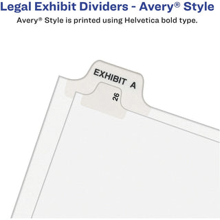 Preprinted Legal Exhibit Side Tab Index Dividers, Avery Style, 26-Tab, A to Z, 11 x 8.5, White, 1 Set, (1400)
