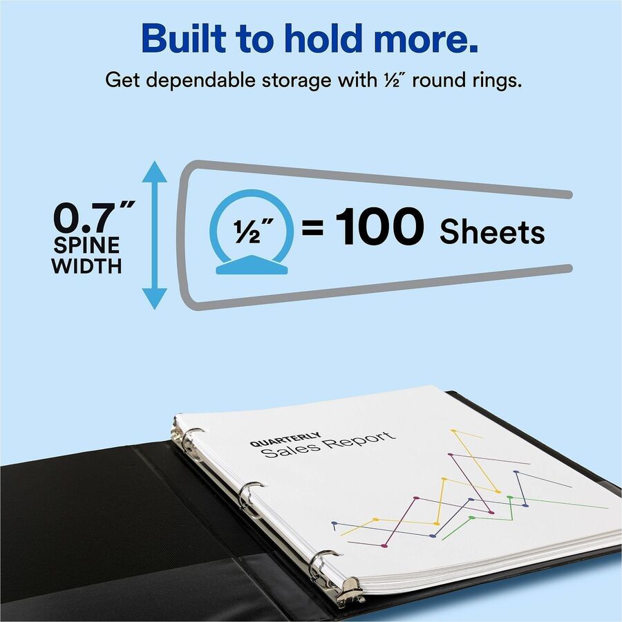 Economy Non-View Binder with Round Rings, 3 Rings, 0.5" Capacity, 11 x 8.5, Black, (3201)