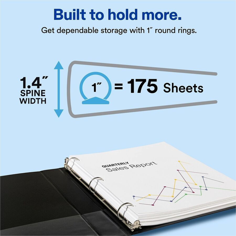 Economy Non-View Binder with Round Rings, 3 Rings, 1" Capacity, 11 x 8.5, Black, (3301)