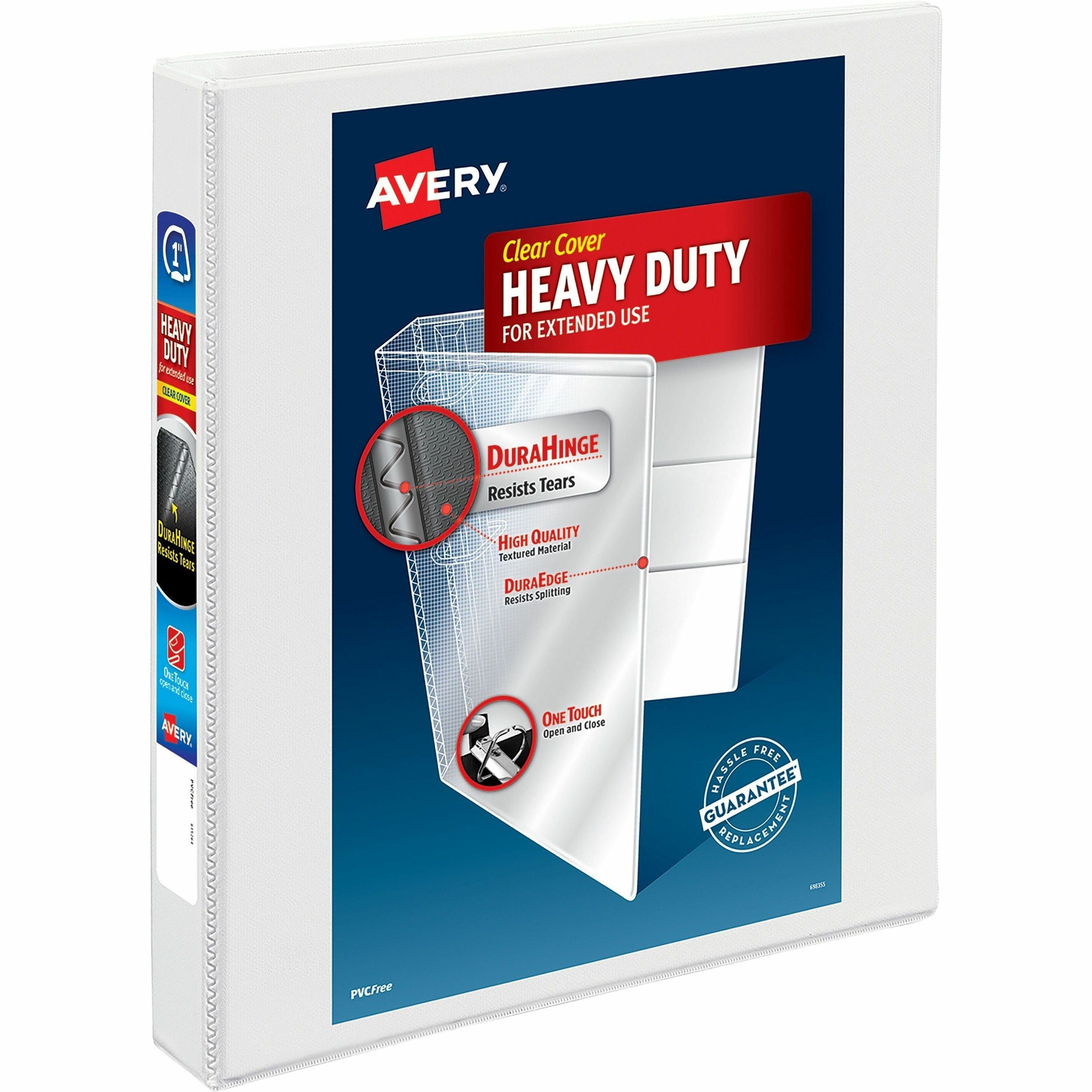 Heavy-Duty Non Stick View Binder with DuraHinge and Slant Rings, 3 Rings, 1" Capacity, 11 x 8.5, White, (5304)