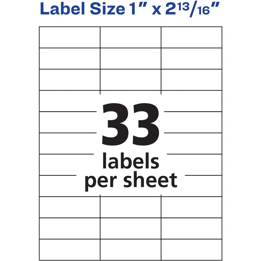 Copier Mailing Labels, Copiers, 1 x 2.81, White, 33/Sheet, 250 Sheets/Box