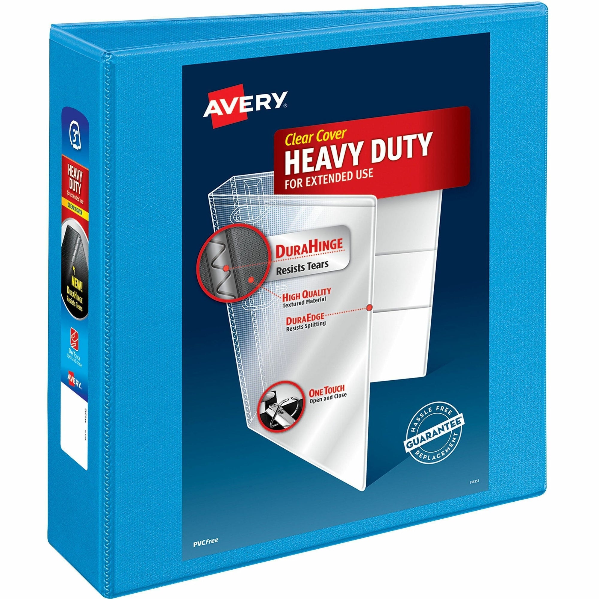 Heavy-Duty Non Stick View Binder with DuraHinge and Slant Rings, 3 Rings, 3" Capacity, 11 x 8.5, Light Blue, (5601)