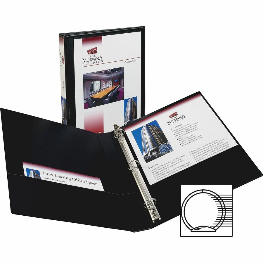 Economy View Binder with Round Rings , 3 Rings, 0.5" Capacity, 11 x 8.5, Black, (5705)