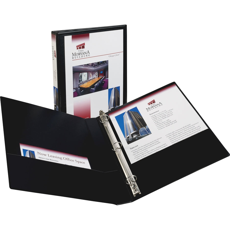 Economy View Binder with Round Rings , 3 Rings, 0.5" Capacity, 11 x 8.5, Black, (5705)