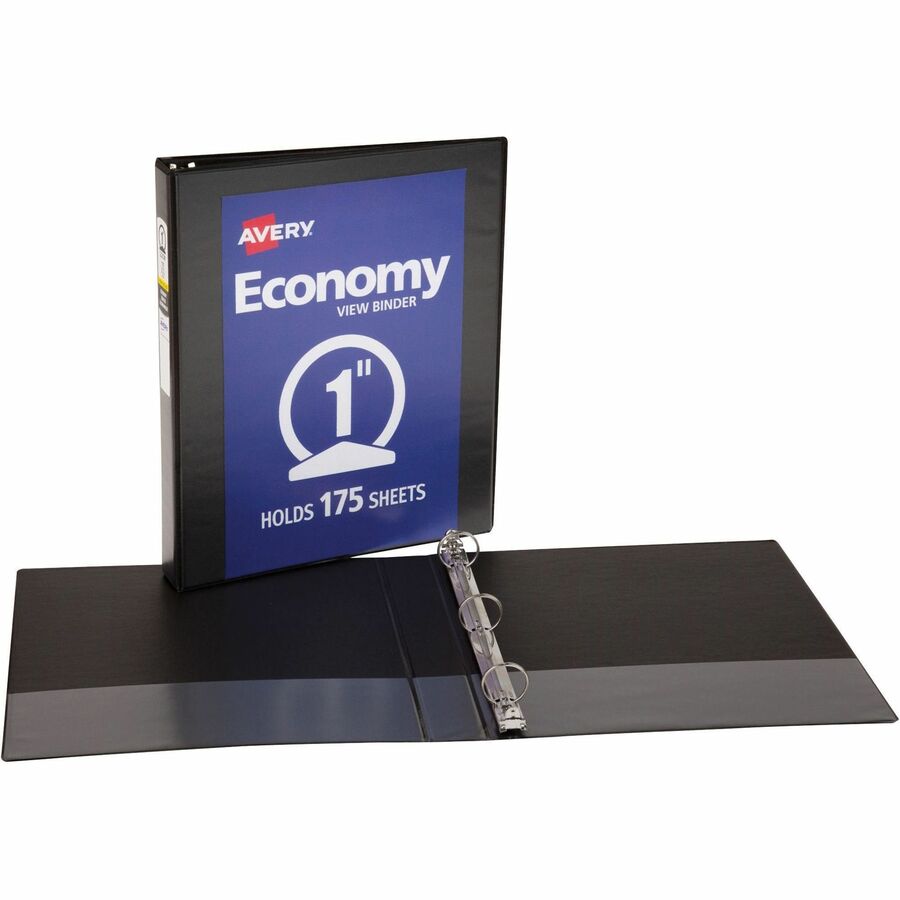 Economy View Binder with Round Rings , 3 Rings, 1" Capacity, 11 x 8.5, Black, (5710)