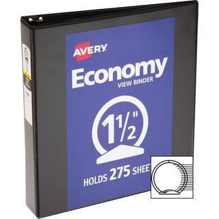 Economy View Binder with Round Rings , 3 Rings, 1.5" Capacity, 11 x 8.5, Black, (5725)