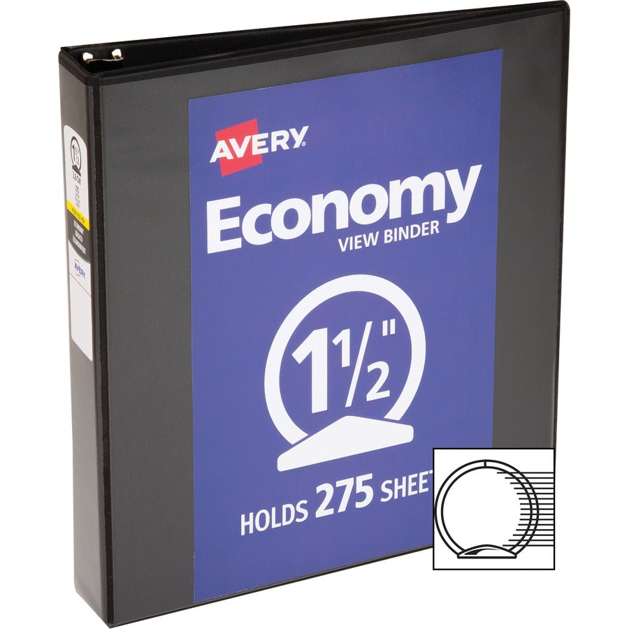 Economy View Binder with Round Rings , 3 Rings, 1.5" Capacity, 11 x 8.5, Black, (5725)