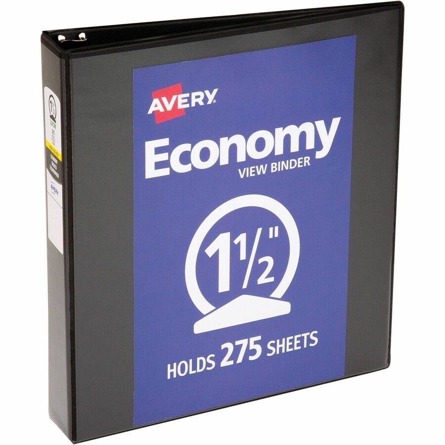 Economy View Binder with Round Rings , 3 Rings, 1.5" Capacity, 11 x 8.5, Black, (5725)
