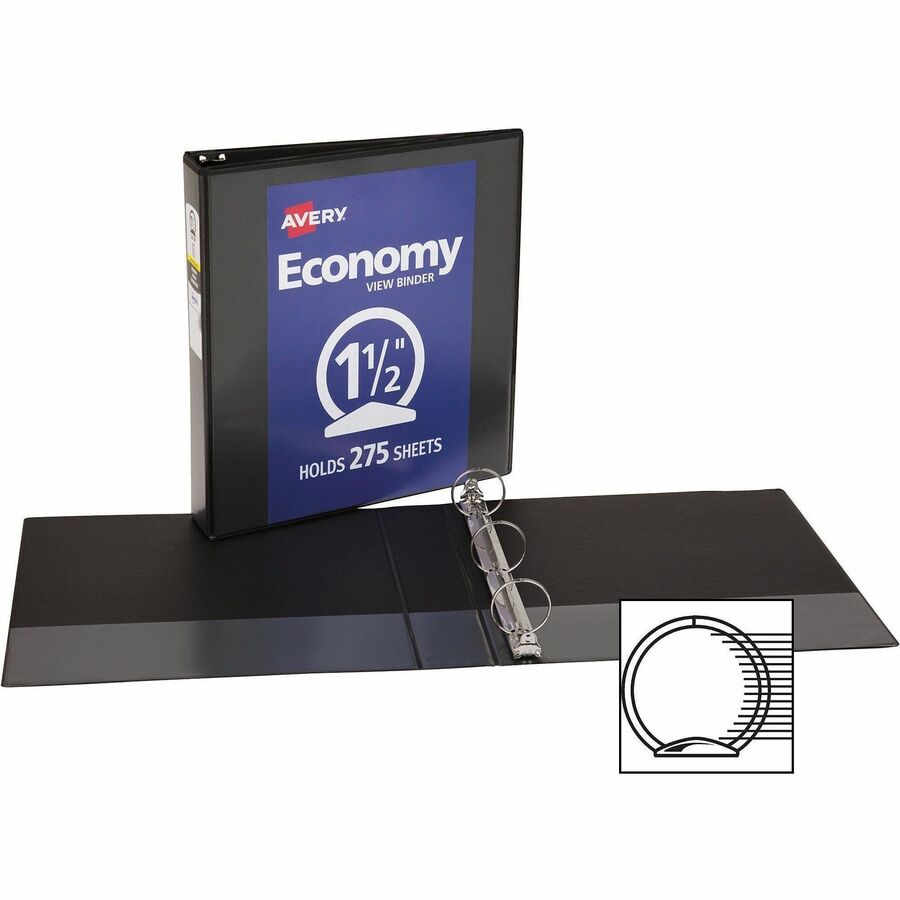 Economy View Binder with Round Rings , 3 Rings, 1.5" Capacity, 11 x 8.5, Black, (5725)