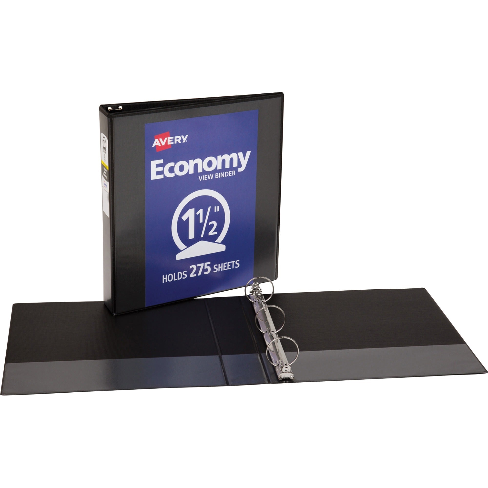 Economy View Binder with Round Rings , 3 Rings, 1.5" Capacity, 11 x 8.5, Black, (5725)