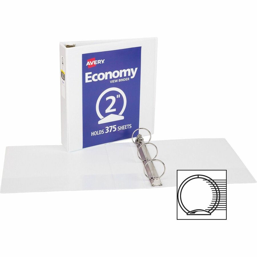 Economy View Binder with Round Rings , 3 Rings, 2" Capacity, 11 x 8.5, White, (5731)