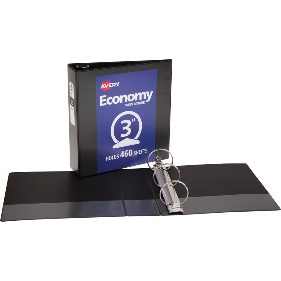 Economy View Binder with Round Rings , 3 Rings, 3" Capacity, 11 x 8.5, Black, (5740)