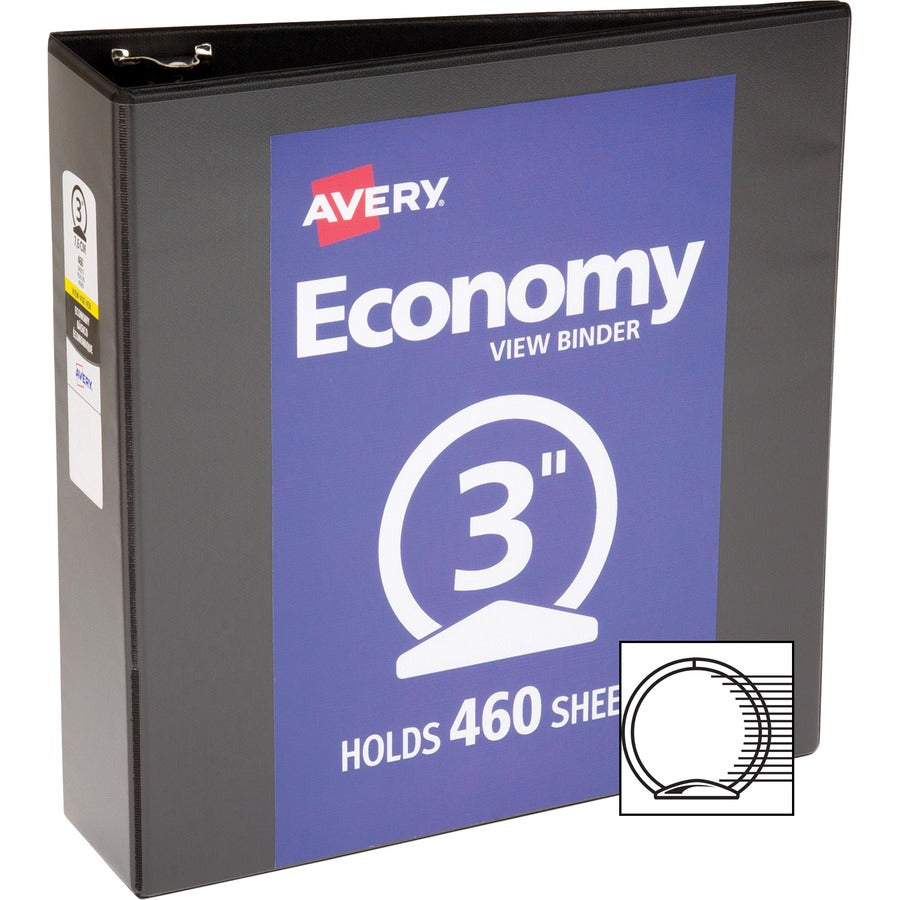 Economy View Binder with Round Rings , 3 Rings, 3" Capacity, 11 x 8.5, Black, (5740)