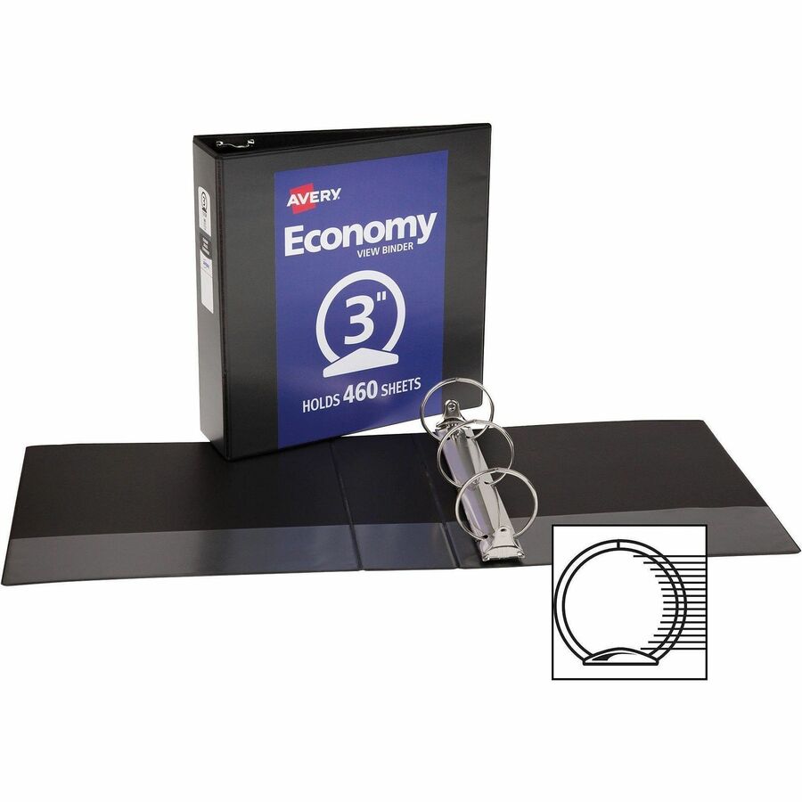 Economy View Binder with Round Rings , 3 Rings, 3" Capacity, 11 x 8.5, Black, (5740)