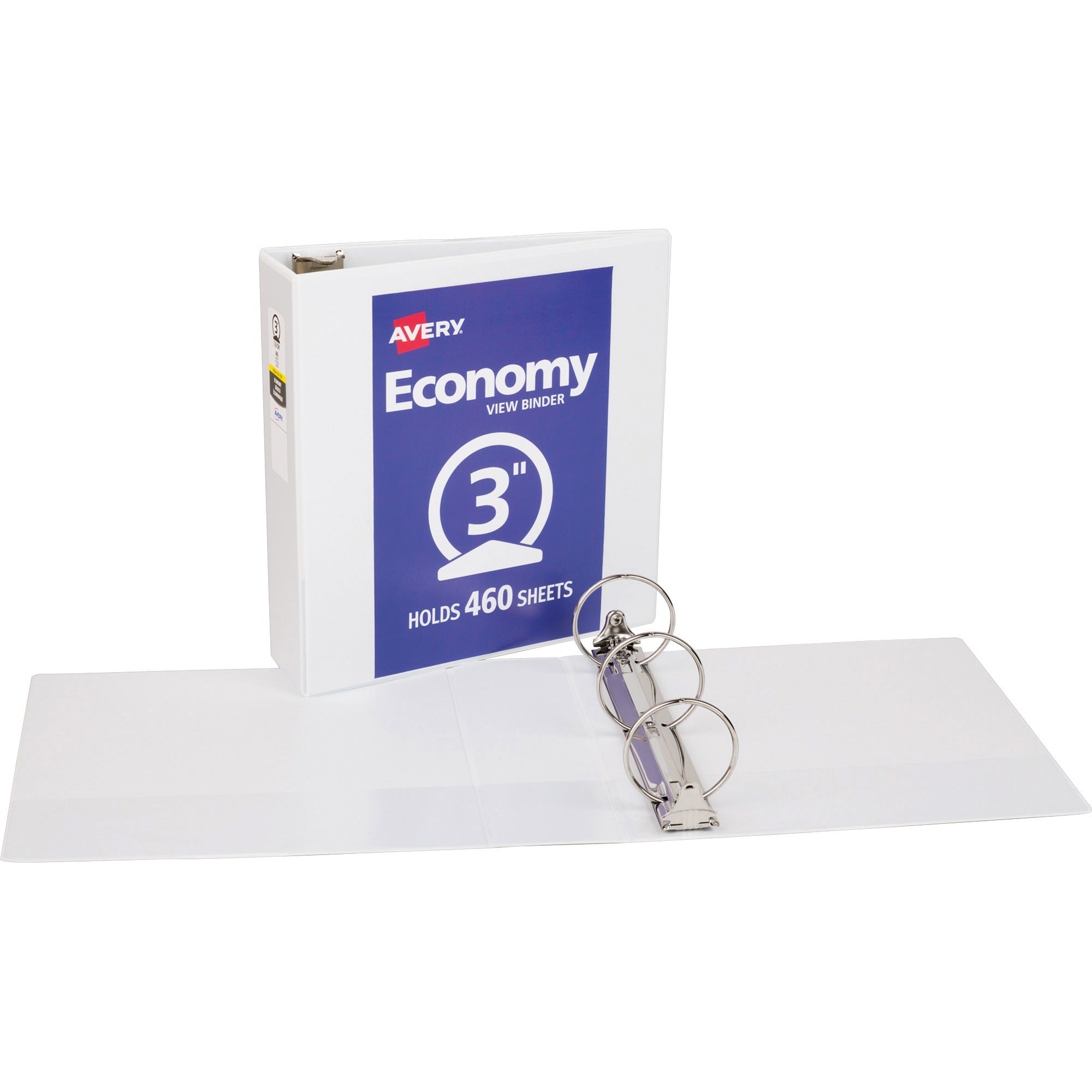 Economy View Binder with Round Rings , 3 Rings, 3" Capacity, 11 x 8.5, White, (5741)