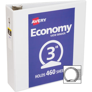 Economy View Binder with Round Rings , 3 Rings, 3" Capacity, 11 x 8.5, White, (5741)