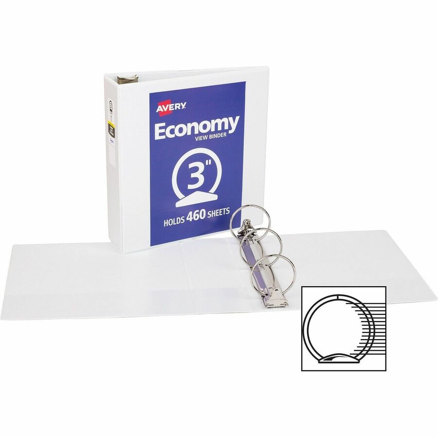 Economy View Binder with Round Rings , 3 Rings, 3" Capacity, 11 x 8.5, White, (5741)