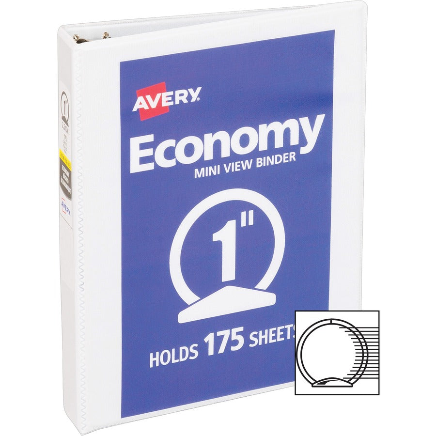 Economy View Binder with Round Rings , 3 Rings, 1" Capacity, 8.5 x 5.5, White, (5806)
