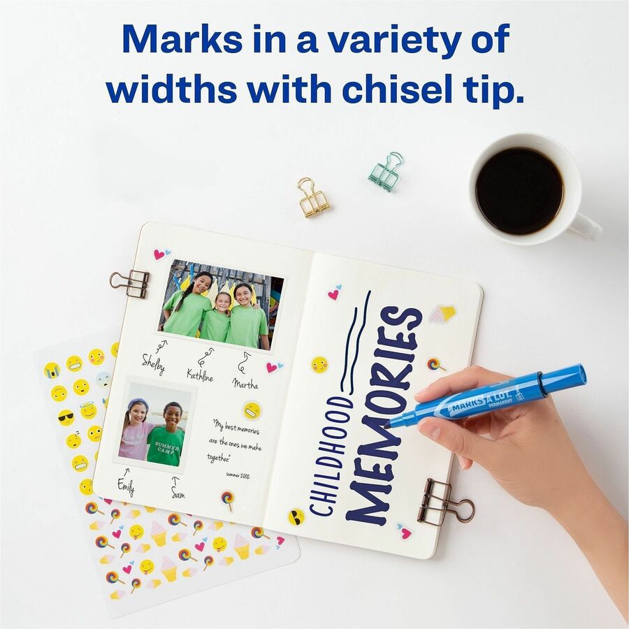 MARKS A LOT Regular Desk-Style Permanent Marker, Broad Chisel Tip, Blue, Dozen (7886)